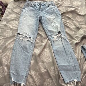 American Eagle Outfitters Light Blue Ripped Straight Leg Jeans